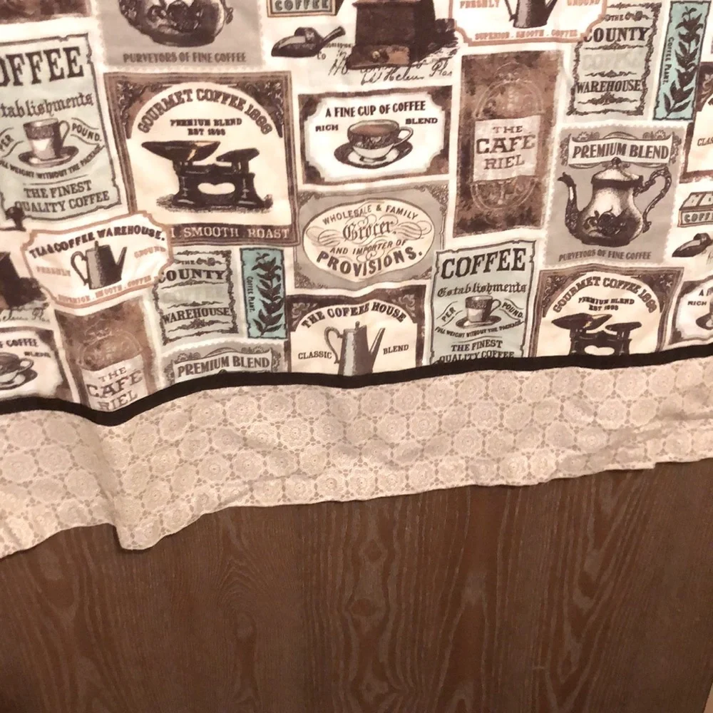 Coffee Motif Cotton Apron - 25”x28”, each waist tie is 24” long